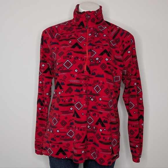 Eddie Bauer red black camping canoe 1/3 zip fleece pullover XL - Picture 1 of 9